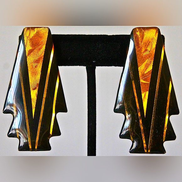 JOHN CRUTCHFIELD METALLIC ART GRAPHICS EARRINGS PIERCED VINTAGE 1988